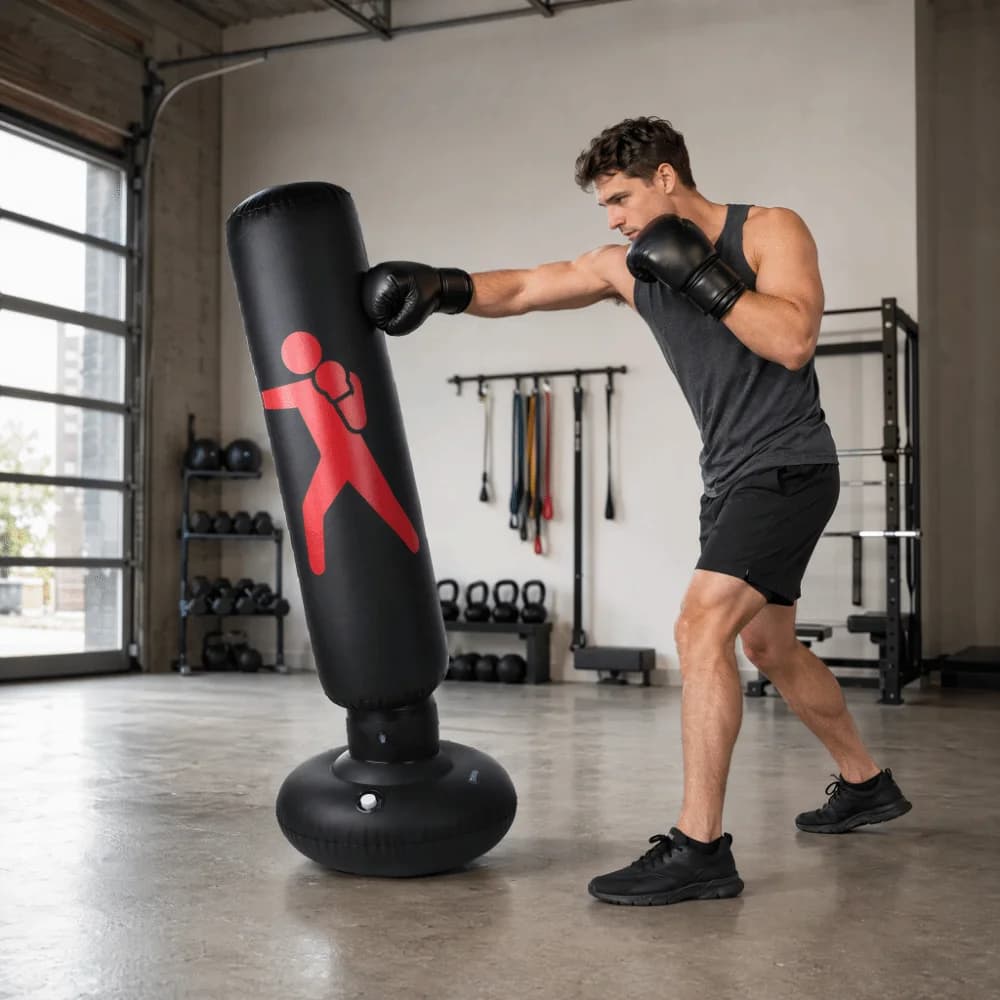 PVC Inflatable Boxing Bag 360° Rebound Stable Bottom Freestanding Punching Bag Inflatable Black Punching Indoor Workout