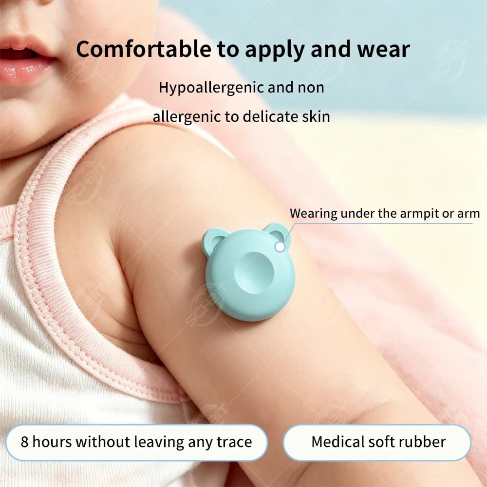 Smart Baby Thermometer 24h Continuous Monitor Bluetooth App Hygrometer Thermometer 2in1 Display Fever Alert Medical Soft Rubber