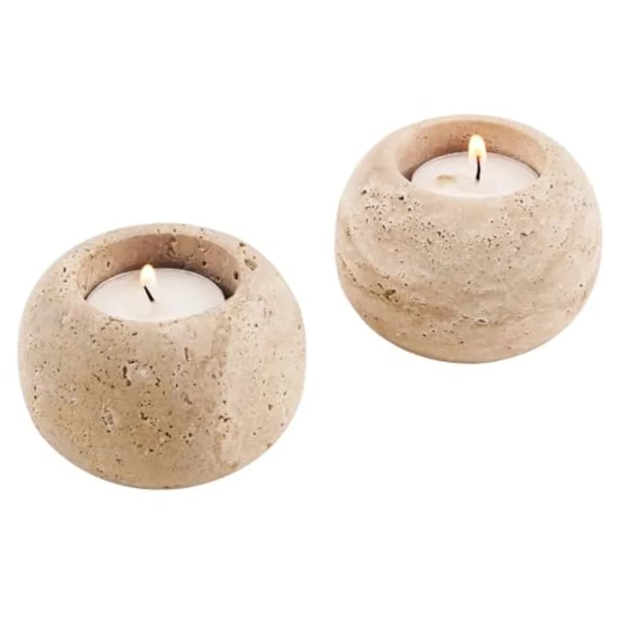Marble Tealight Candle Holders 4 Inch Travertine Votive Candles Holder for Gifts Tea lights Candles Set of 2 For Birthday Weddi