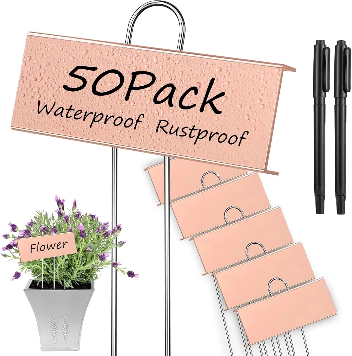 Confezione da 50 Etichette in Metallo per Piante da Giardino, 27 cm, Impermeabili e Riutilizzabili, con Penna per Ortaggi, Fiori, Semi e Serra