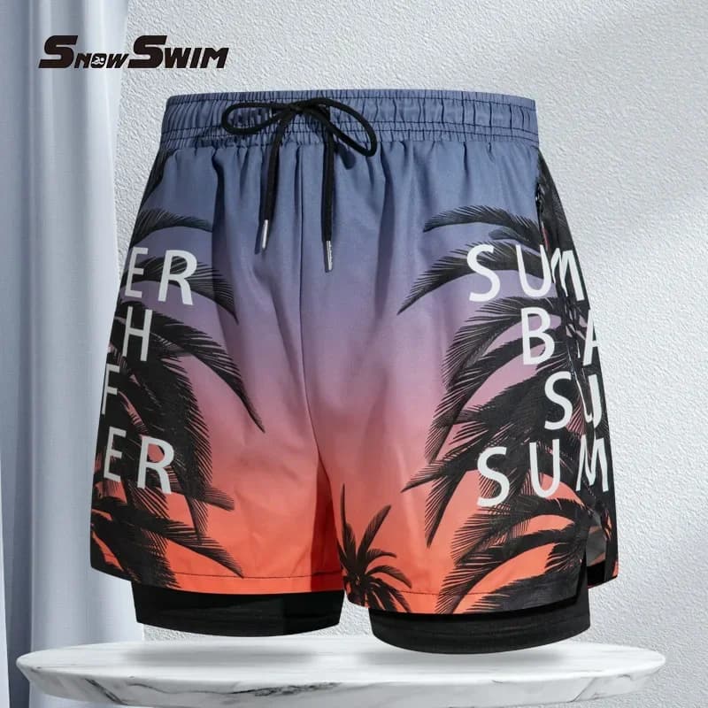 Nuovo costume da bagno da uomo Pantaloncini da bagno a doppio strato Foderato anti-imbarazzo con pantaloni da spiaggia professionali Attrezzatura da bagno per adulti