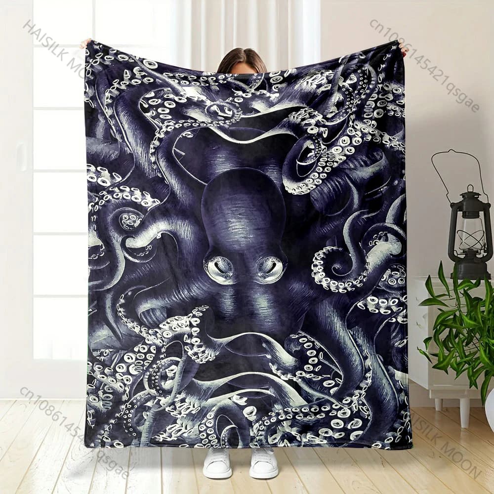 Coperta con stampa artistica di polpo in diverse misure, calda e morbida, adatta a tutte le stagioni, per la casa, il divano, i viaggi, il campeggio, i picnic, il camper