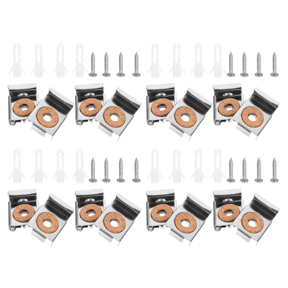 4 Set di Clip per Specchio in Metallo, Supporti per Specchio Senza Cornice, Kit di Fissaggio Resistente con Viti e Tappi per Vetro Spesso 4-6 mm, per Bagno