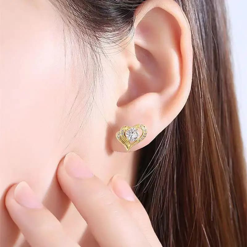 1 Pair Fancy Love Shaped Stud Earrings Paved Shiny CZ Stone Silver/Gold Everyday Fashion Versatile Women's Ear Jewelry