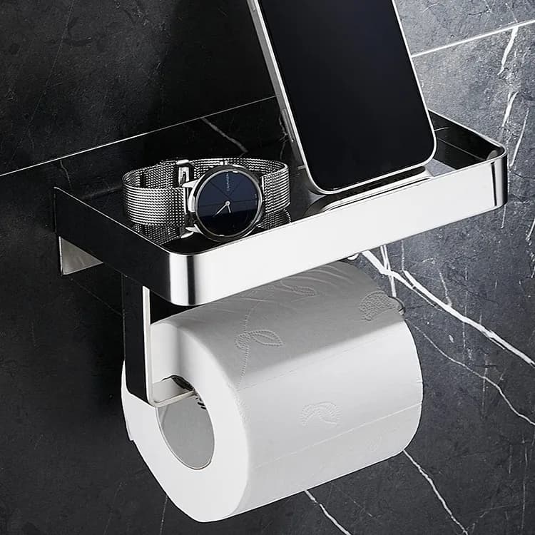 Portarotolo da parete in acciaio inossidabile 304 con design a foratura, porta carta igienica da bagno con ripiano porta telefono