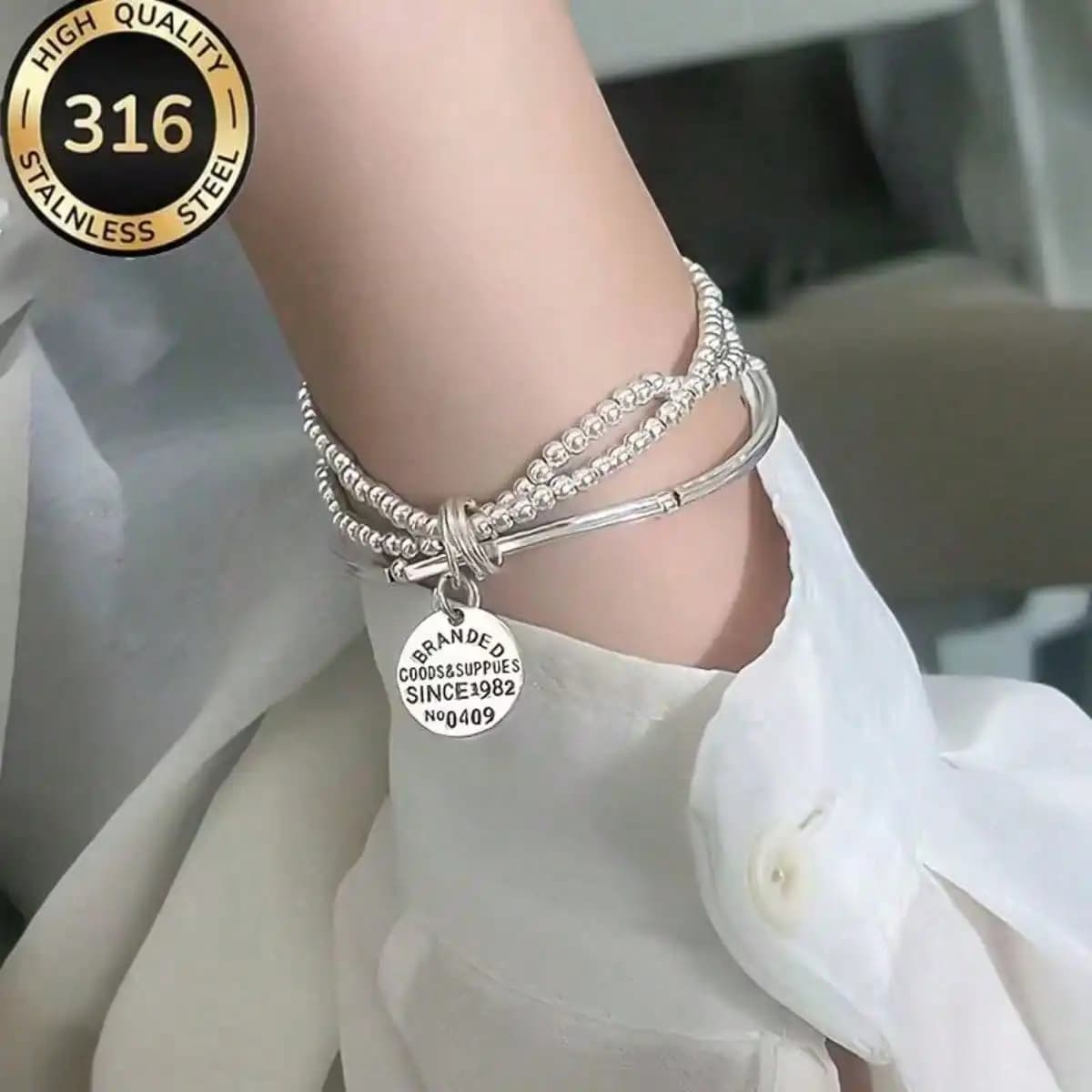 Elegante bracciale a tre strati in acciaio inossidabile 316 — Gioielli da donna chic e di lusso leggero (1 pezzo)