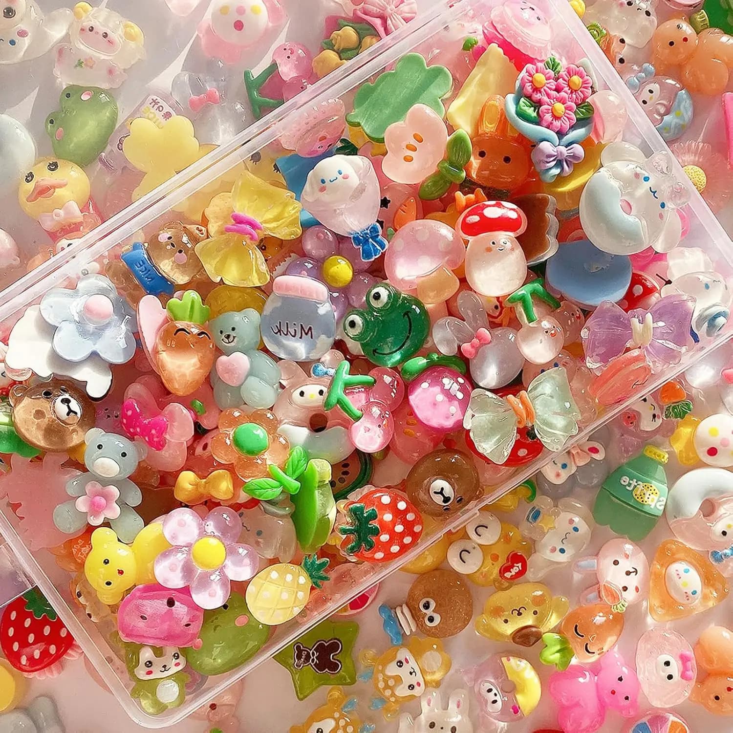 60pcs flat back embellishments set, mixed resin ornaments for scrapbooking and crafting