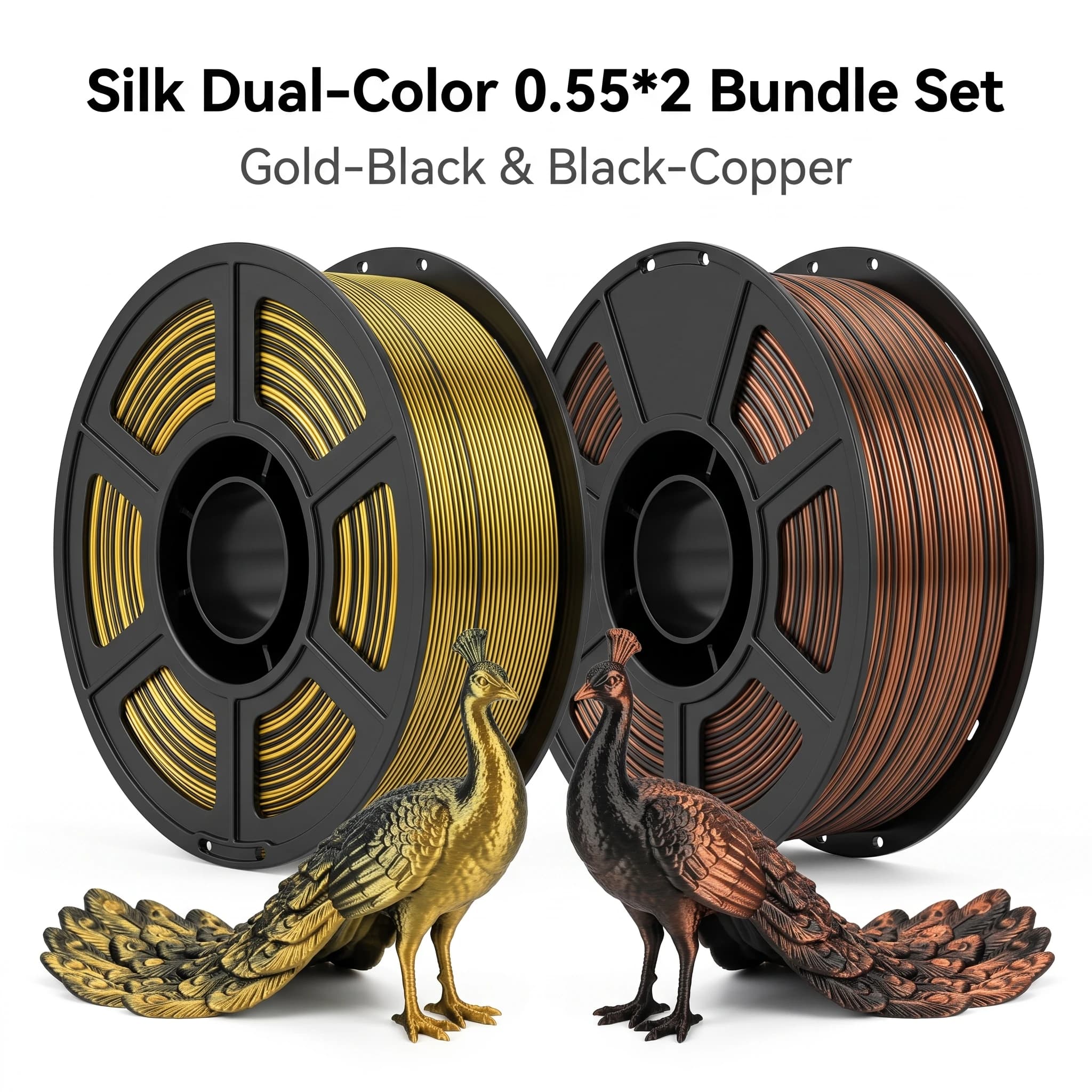 Silk Dual Color PLA Filament 1.75mm Black Gold Black Copper Black Red Bi Color Shiny Silk 3D Printing Filament Neatly Wound