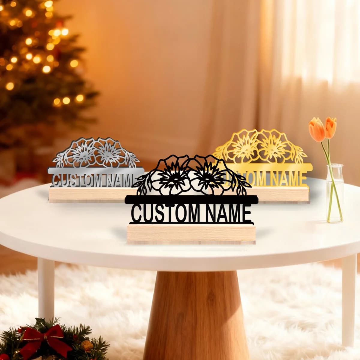 1pc Metal Art Desktop Decoration Custom Name Equipped with Wooden Base Perfect for Home or Office Decoration