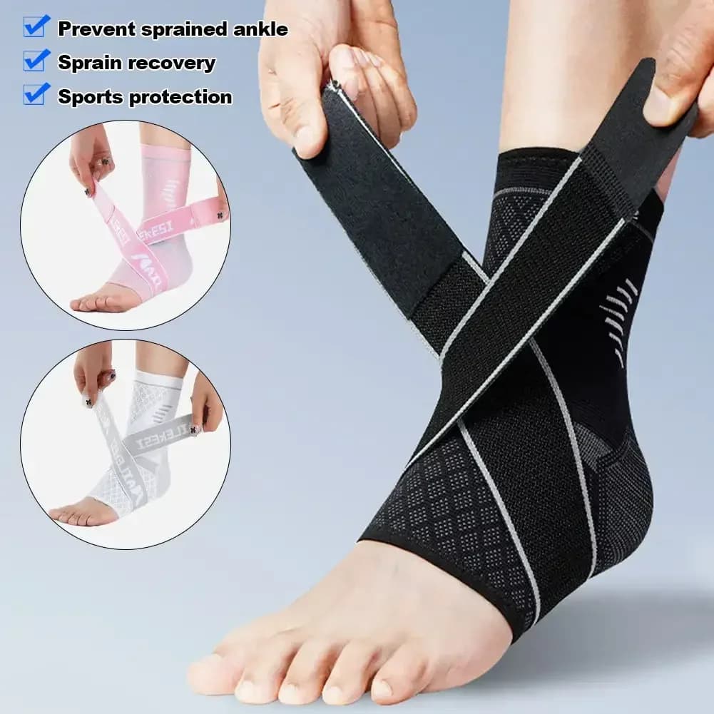Protezione per tutore per caviglia a compressione regolabile per supporto per caviglia per corsa, calcio, basket, cinturino per caviglia con fasciatura in maglia di nylon