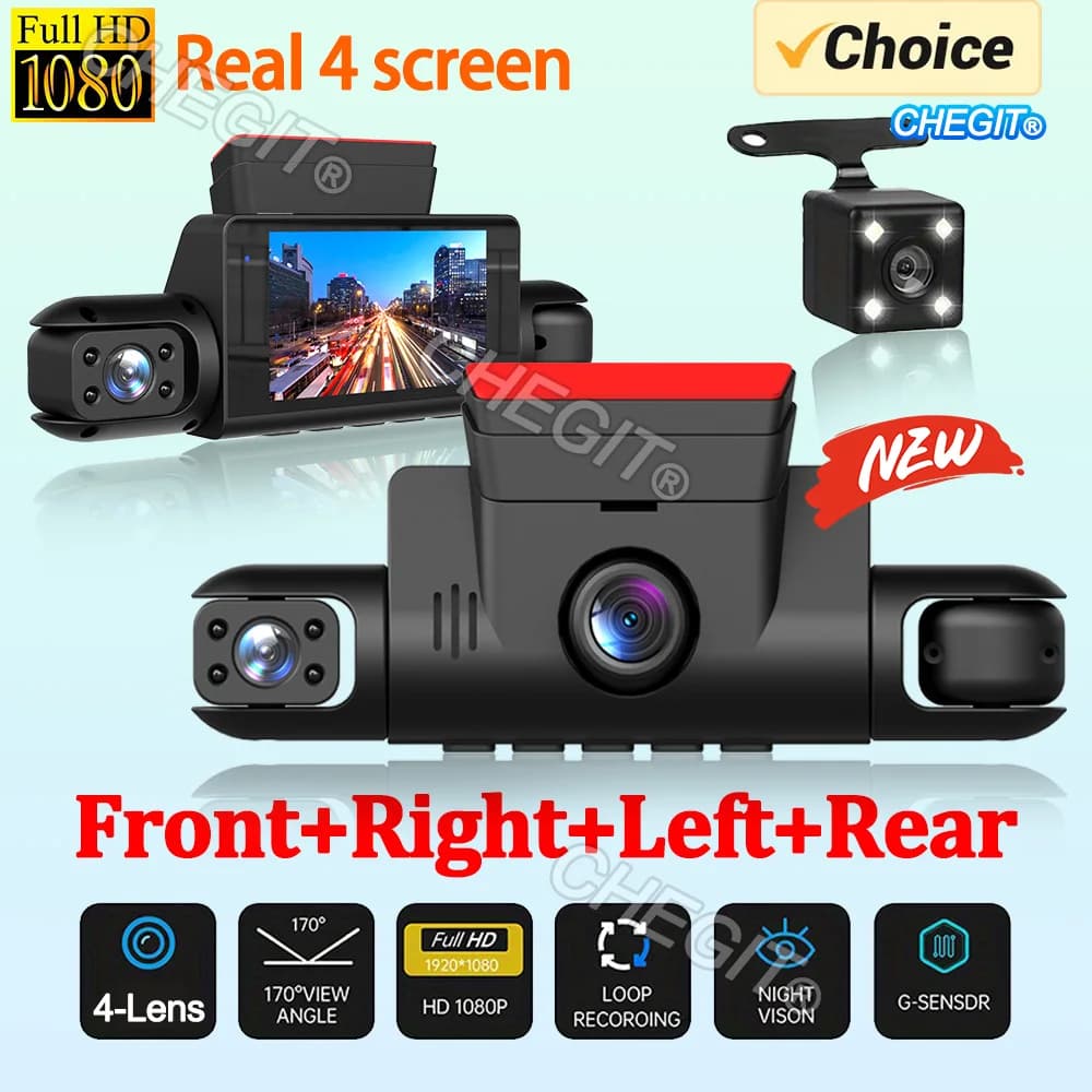 New 360 ° Car Camera 4 Lens 1080P Dash Cam Car Night Vision Car Registration Camera DVR Car Camera Rear Front Camera Accessories Casr