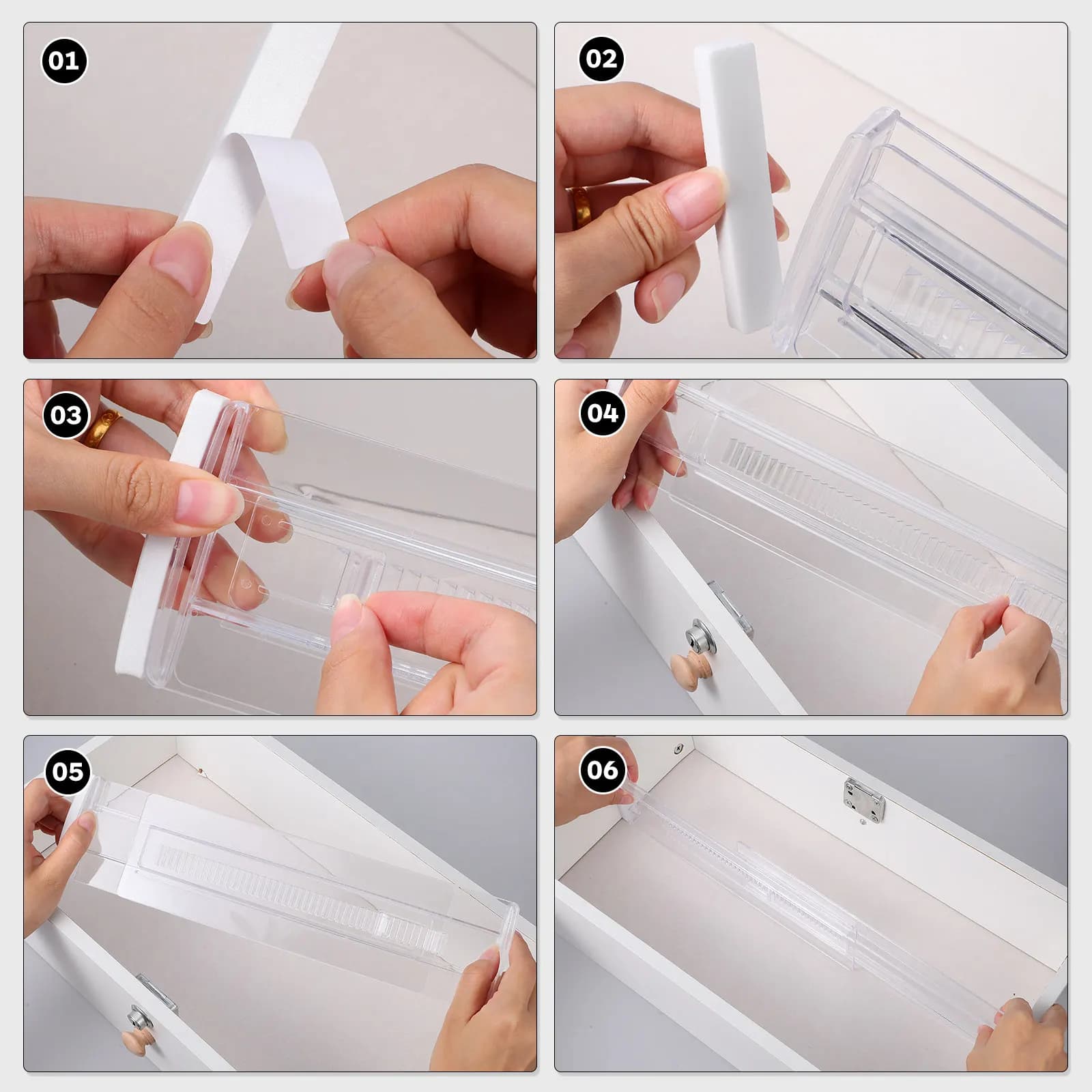 Set di 6 Divisori Trasparenti per Cassetti, Organizzatori Regolabili ed Espandibili per Cassettiere, Organizzatori per Calzini