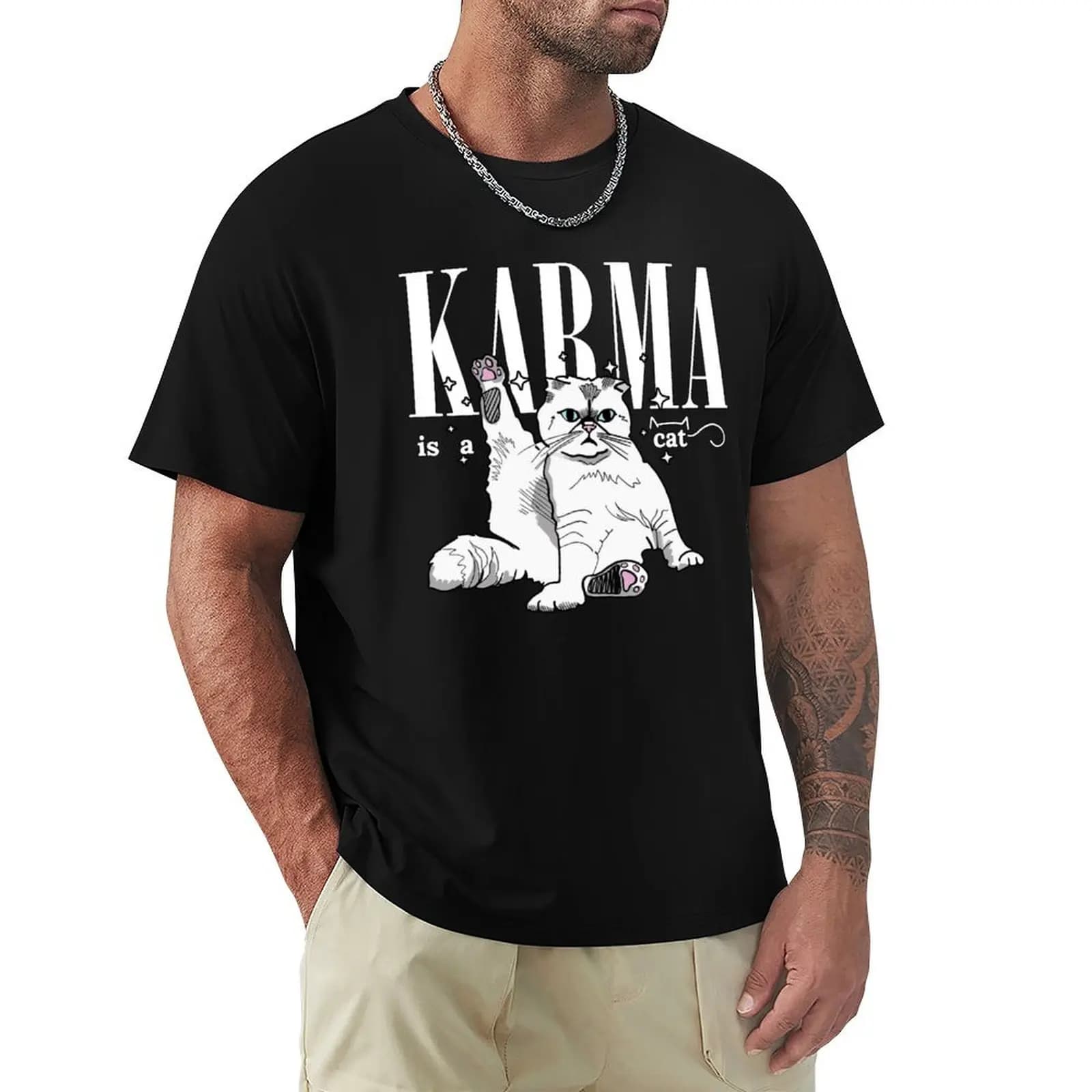 Karma is a cat purring in my lap cause it loves me T-Shirt Work Daily Short Sleeve Top