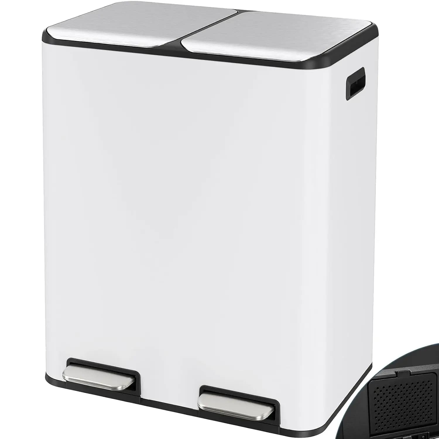^16Gal Dual Trash Can w/2 Built-in Box for Odor Control, Hands-Free Kitchen Garbage Bin, Recycle Waste Dustbin, Soft-Close Lid