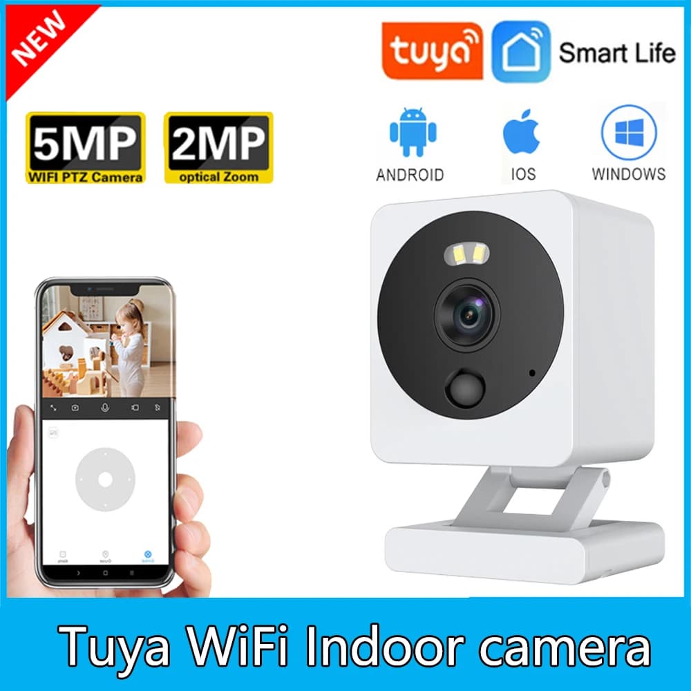 Tyua Baby Monitor Mini WiFi IP 5MP Telecamera interna Wireless Sicurezza domestica Monitoraggio automatico Visione notturna a colori Telecamera CCTV da 2MP