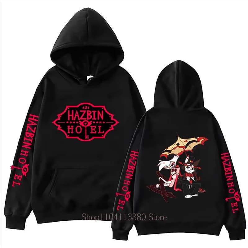 Hazbin Hotel Stampa grafica Abbigliamento uomo Felpe con cappuccio Autunno Inverno Moda casual Donna Streetwear Y2K Top a maniche lunghe Pullover in pile