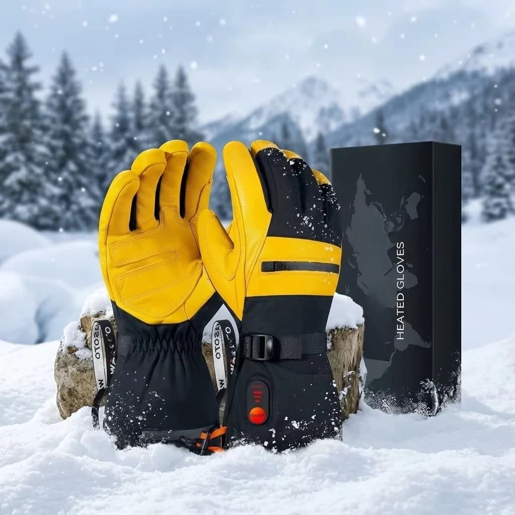 7.4V Heated Leather Gloves, Rechargeable Electric Waterproof Touchscreen Winter Skiing Motorcycle Gloves, 3 Heat Levels