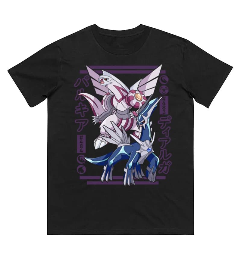 Pokémon Palkia Dialga T-shirt stampata in puro cotone per uomo e donna Primavera/Estate Nuova collezione Camicia a maniche corte alla moda