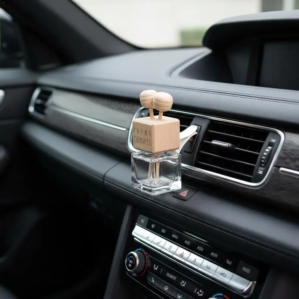Mini diffusore di fragranze per auto in vetro con tappo in legno, clip per presa d'aria, ornamento per aromaterapia con oli essenziali per la decorazione del veicolo