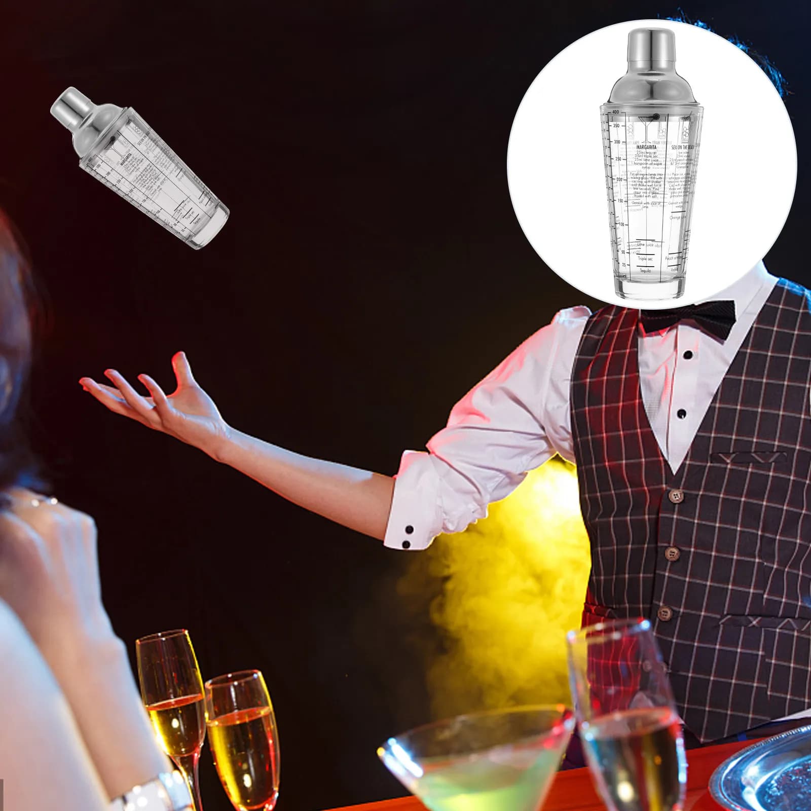 Shaker per cocktail in vetro trasparente da 400 ml, con scala graduata, mixer per vino da bar, superficie liscia, a prova di perdite, antiruggine, per la casa