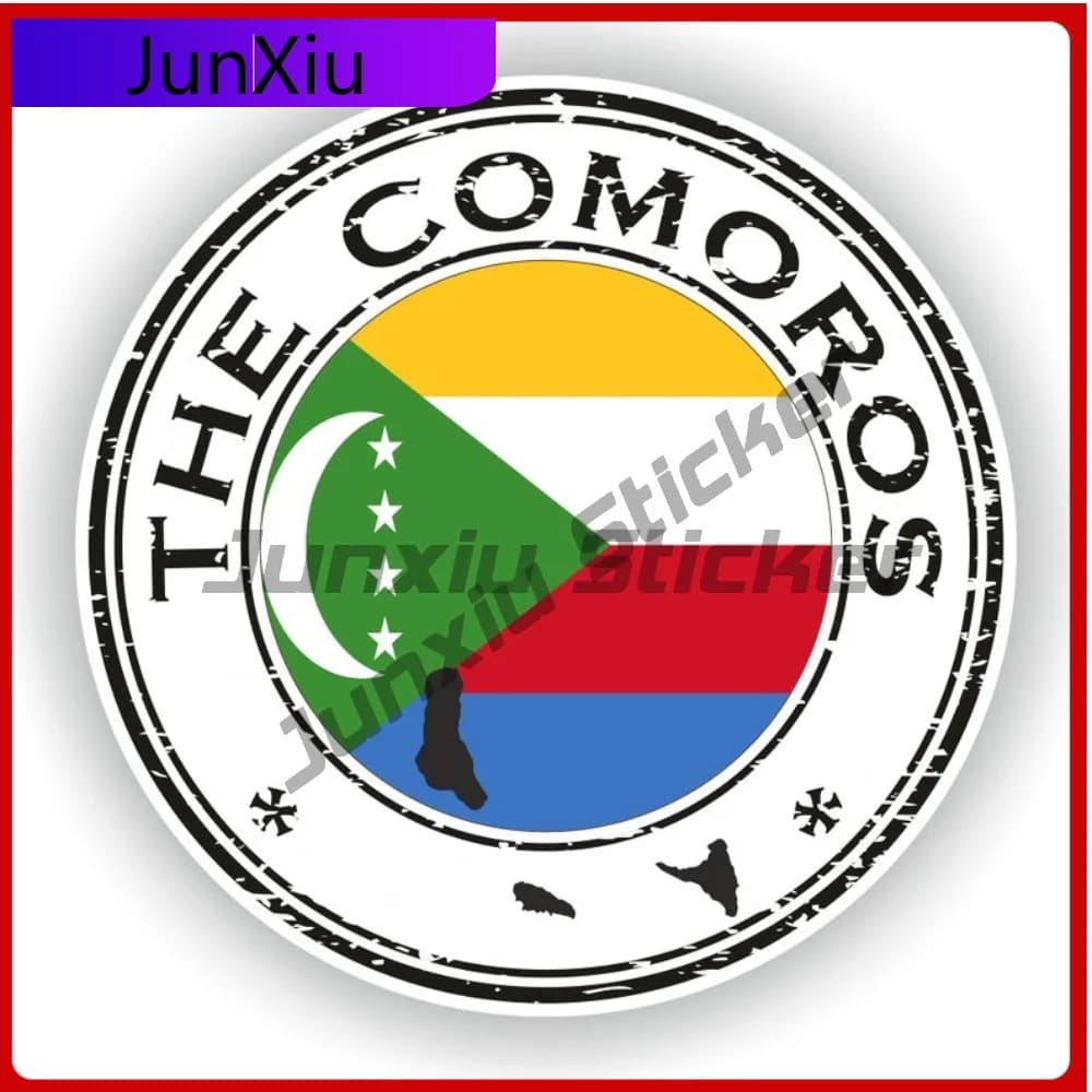 The Comoros Seal Sticker Bandiera rotonda Decalcomania in vinile personalizzata Decorazione impermeabile per carrozzeria SUV Motocross Parabrezza Chitarra