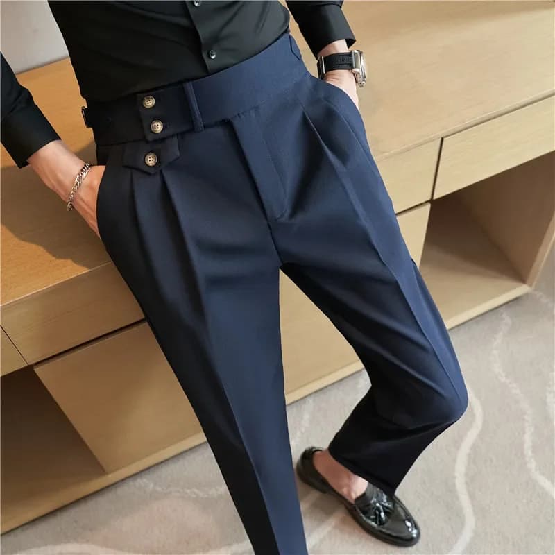 2025 Primavera Autunno Uomo Cintura a vita alta Design Casual Slim Abito formale Pantalone da uomo Pantaloni da abito per festa di nozze per ufficio sociale