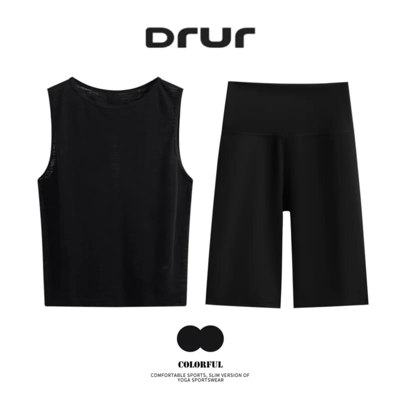 Set da yoga senza maniche DRUR con canotte sottili e pantaloncini da palestra, completo da allenamento in 2 pezzi con tasche, tuta sportiva estiva per jogging