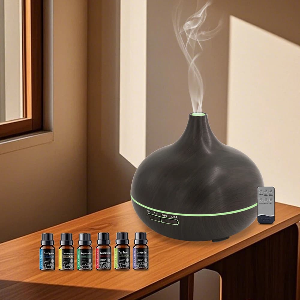 Per la casa 550ml Aromaterapia Aroma Diffusore di oli con 6 oli essenziali per la casa Umidificatore ad ultrasuoni Telecomando 7 colori L