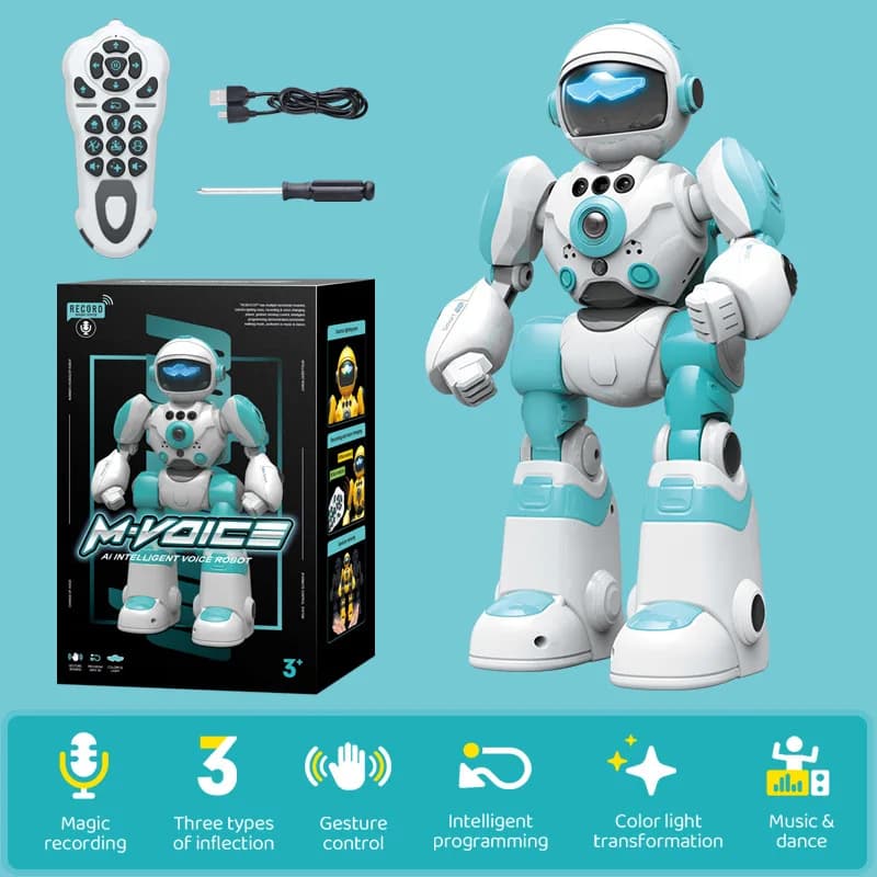 Robot Vocale Intelligente M-Voice con Controllo Gestuale e Remoto, Programmabile, con Musica, Danza e Luci Colorate, Giocattolo Interattivo per Bambini