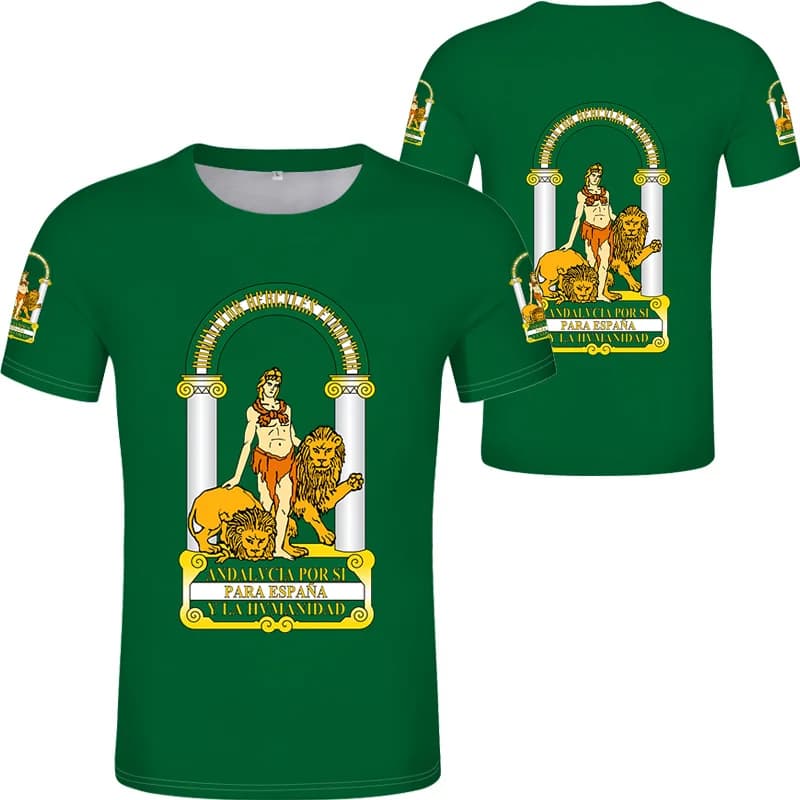 Andalusia Spagna Bandiera Grafica T-shirt per uomo 3D Emblema spagnolo Stampa Tee Shirt Malaga Granada Totem Tshirt Abbigliamento donna Top