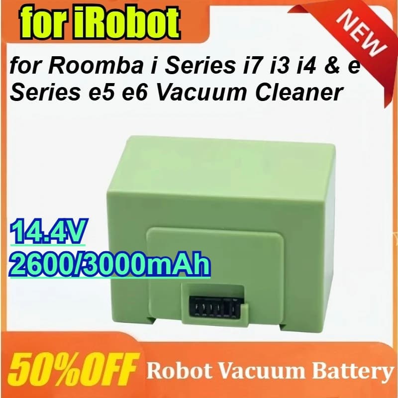 Batteria Ricaricabile 14.4V 2600/3000mAh per Aspirapolvere IRobot Roomba Serie I (I7, I3, I4) e Serie E (E5, E6)