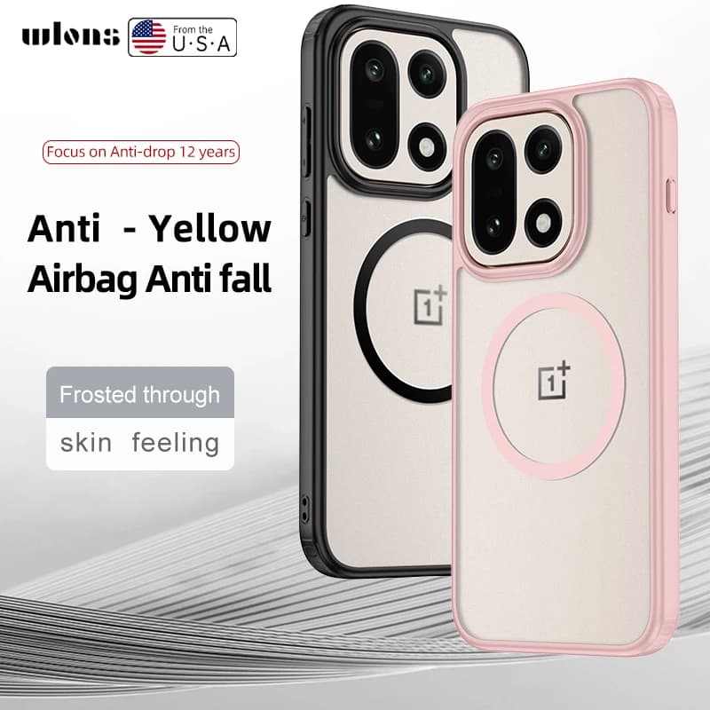 Per Oneplus 15 Custodia Magsafe Semi-trasparente satinata Pelle del bambino Touch sollevata Obiettivo della fotocamera Protezione labbra Copertura morbida ibrida