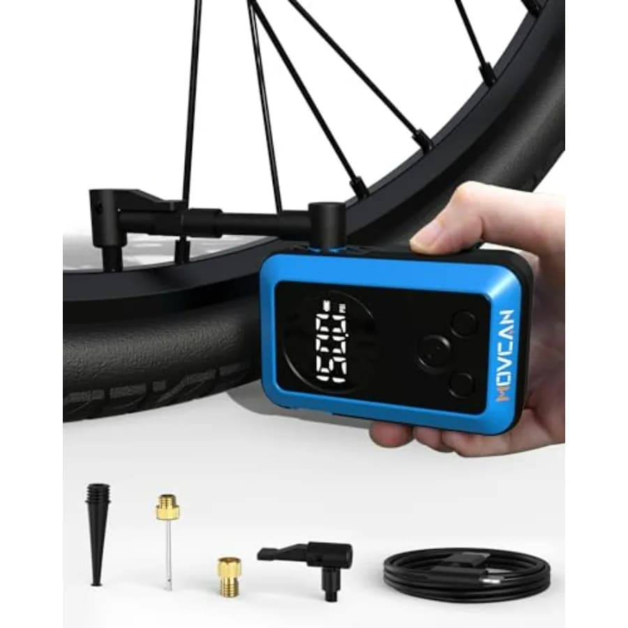 MOVCAN Mini Pompa per Bici con Manometro 150PSI Pompa per Bici Elettrica Portatile 33s Gonfiaggio Veloce Batteria Ricaricabile Presta Schrader Val