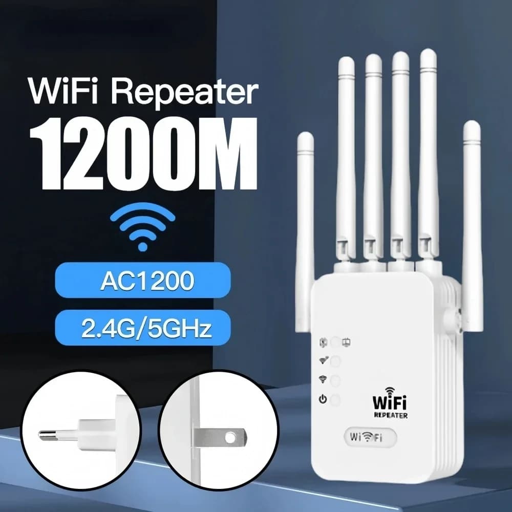 Ripetitore WiFi wireless 2.4G 5G, range extender amplificatore segnale 1200/300Mbps, router Wi-Fi espansore di rete, per tutti i Wi-Fi domestici