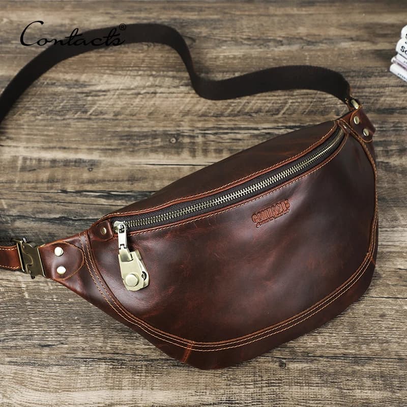 CONTACT'S Borsa da Cintura in Vera Pelle per Uomo, Design con Chiusura a Codice, Marsupio da Viaggio, Piccola Borsa a Tracolla Maschile