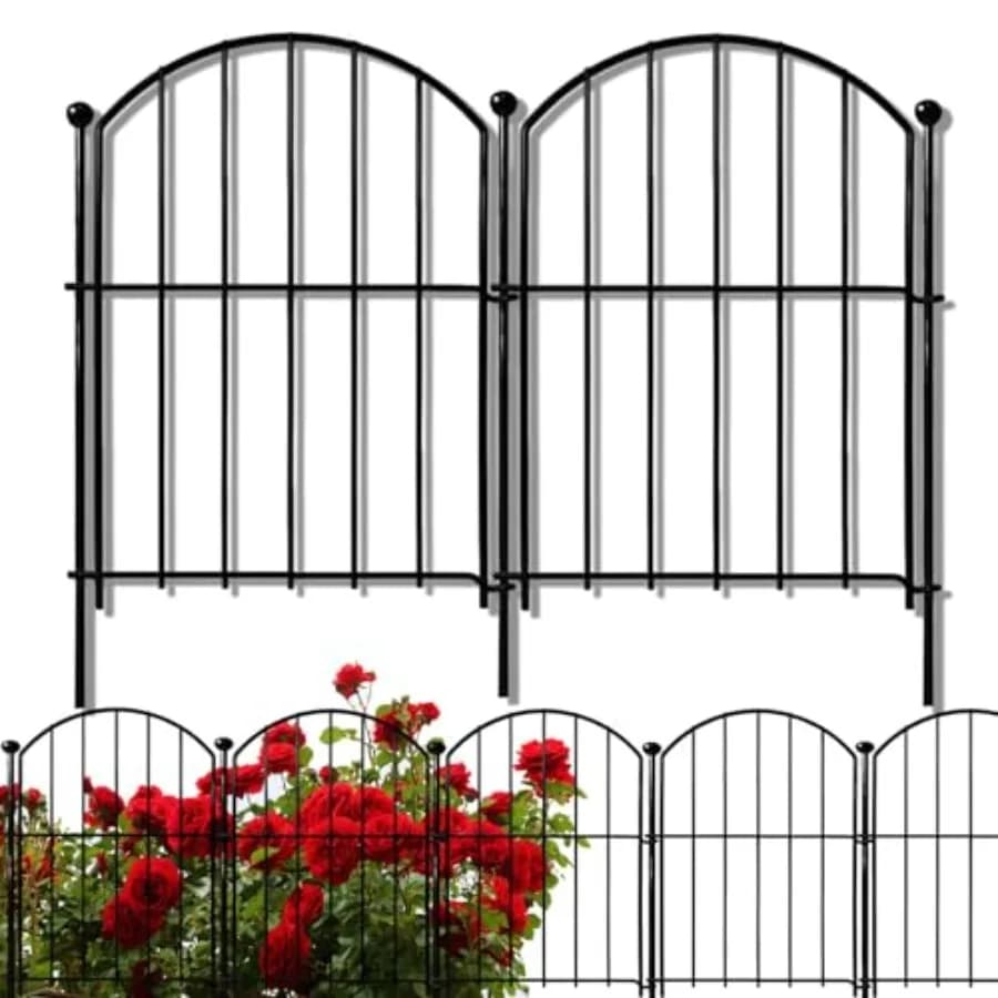 Recinzione Decorativa da Giardino 43cm x 3m, Confezione da 10, in Metallo Antiruggine, Senza Scavo, Barriera per Animali, per Cani, Bordatura per Aiuole Arcuate, Ornamento