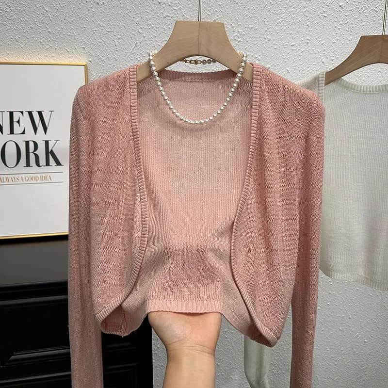 Cardigan Coreano alla Moda 2026, Protezione Solare, Top Corto da Donna, Maglione Sottile Estivo, Cardigan a Maniche Lunghe in Maglia