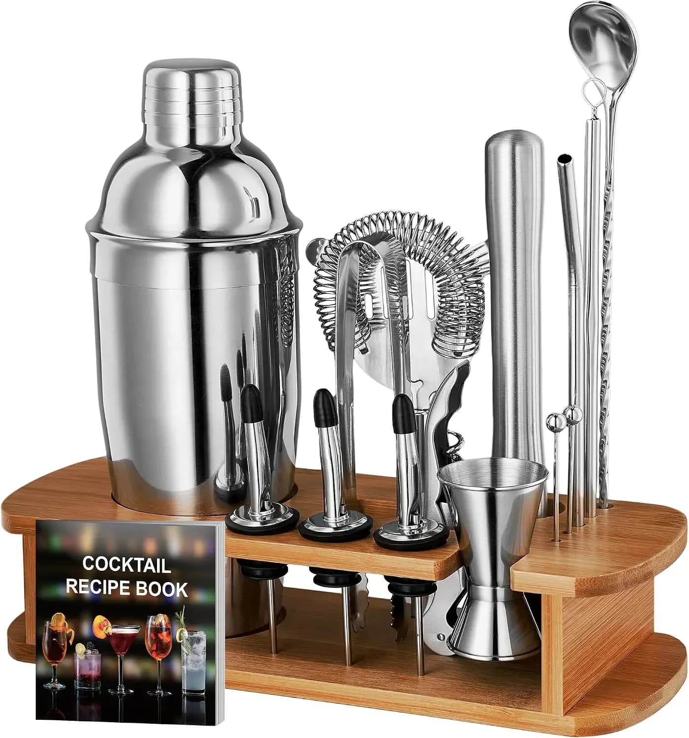 17-Piece Stainless Steel Cocktail Shaker Set with Stand, Mixology Bartender Kit for Home Bar