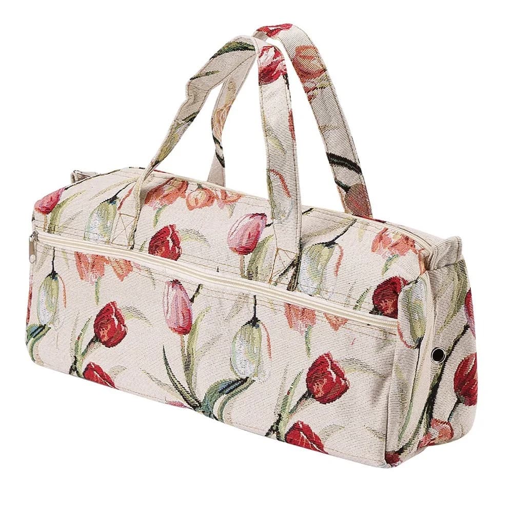 Borsa porta ferri da maglia di grandi dimensioni in tessuto, con design a fiori, organizer per filati, borsa portaoggetti per la casa