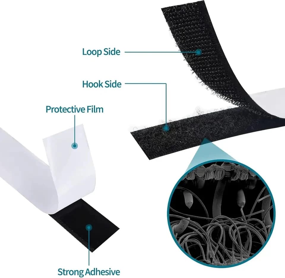 Adhesive Nylon Hook and Loop Tape - 1-25M Roll Heavy Duty - 20mm -50mm Width Veclos Sticky Back