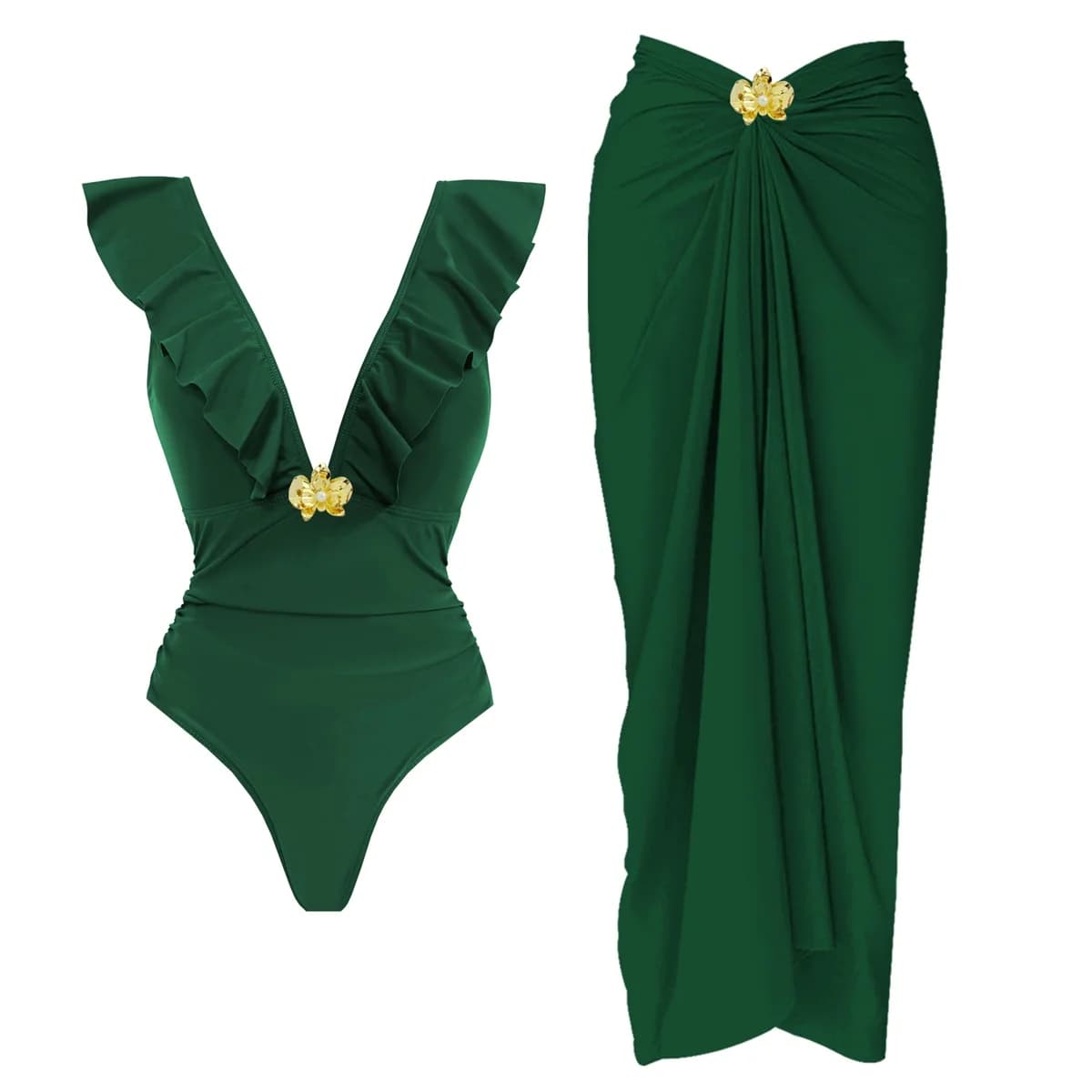 Costume da bagno intero con volant Donna Bikini sexy Donna a fascia Biquini Costumi da bagno push up Costumi da bagno con bottoni lucidi Costumi da bagno con scollo a V profondo