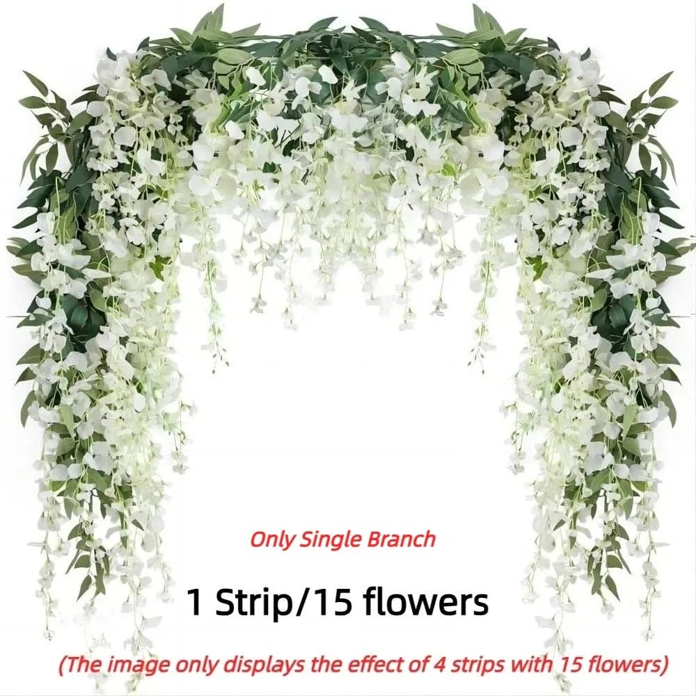 1 Strip/15 Flowers Faux Wisteria Flower Single Branch Handmade Flower String Simulated Vine Plants Strips For Wedding Arches
