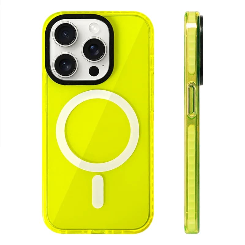 Custodia per telefono MagSafe trasparente color neon per iPhone17 16 15 Pro Max 14Pro 13 14 12 Custodia morbida per paraurti in silicone con ricarica wireless