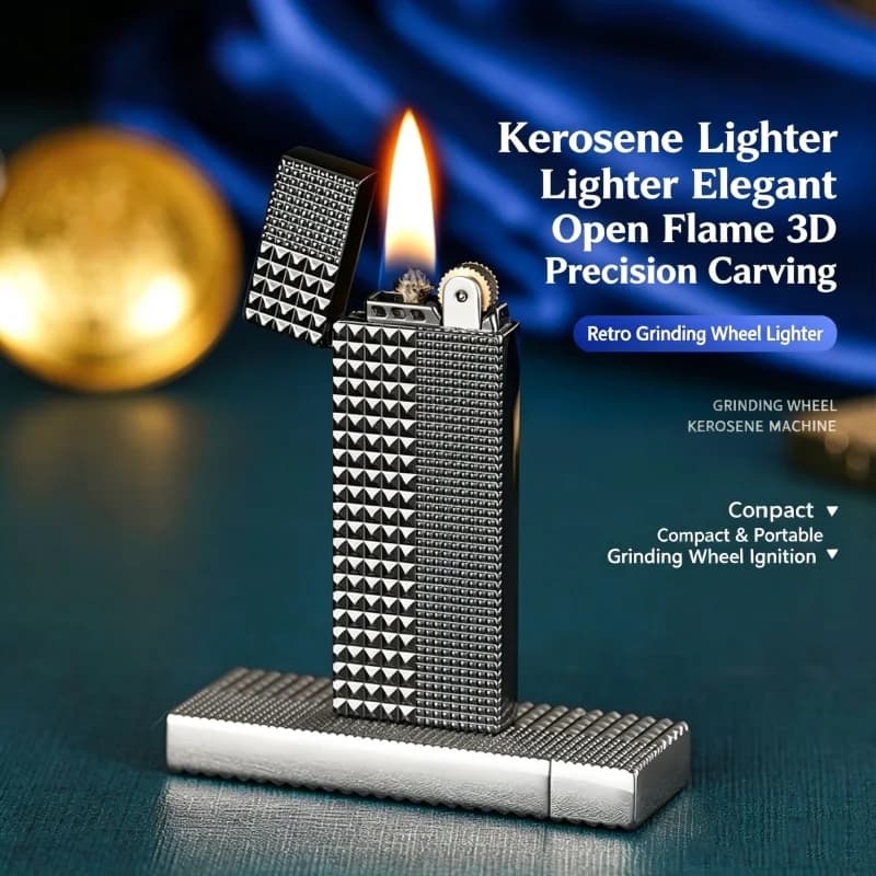 New Stylish Portable High-Appearance Metal oil lighter, Minimalist Slim Shape Grinding Wheel Open Flame Lighter, Business Gift