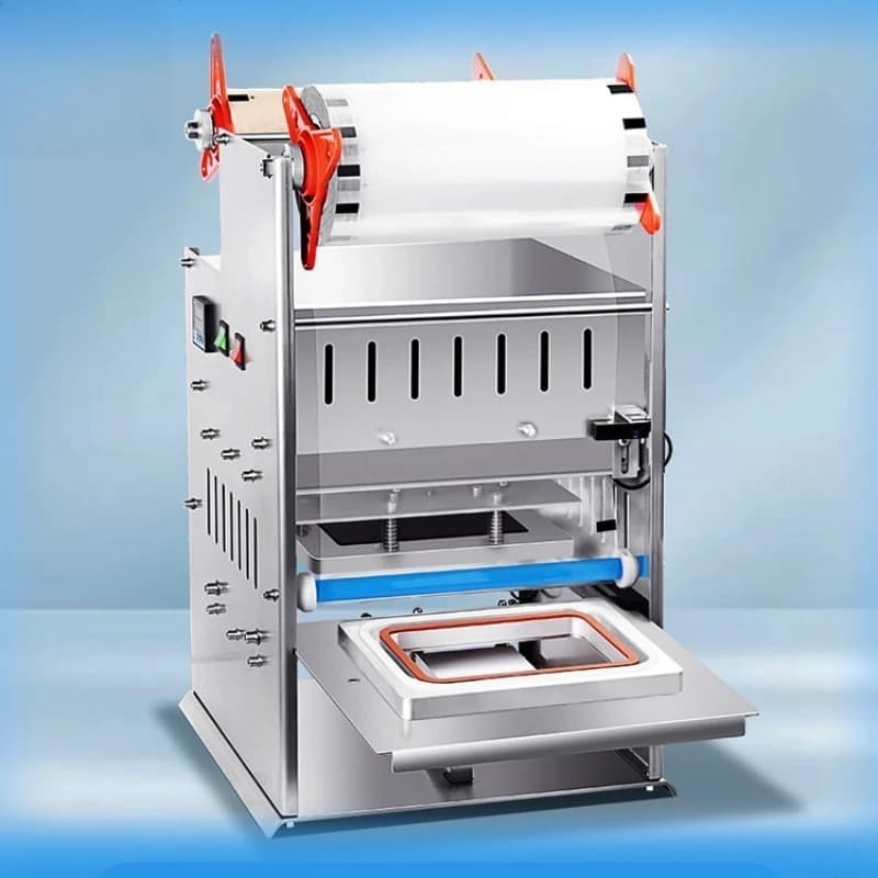 Macchina sigillatrice per contenitori con chiusura ermetica, piccola macchina commerciale per asporto di pranzo, macchina per il confezionamento di alimenti pronti e confezioni di arachidi.