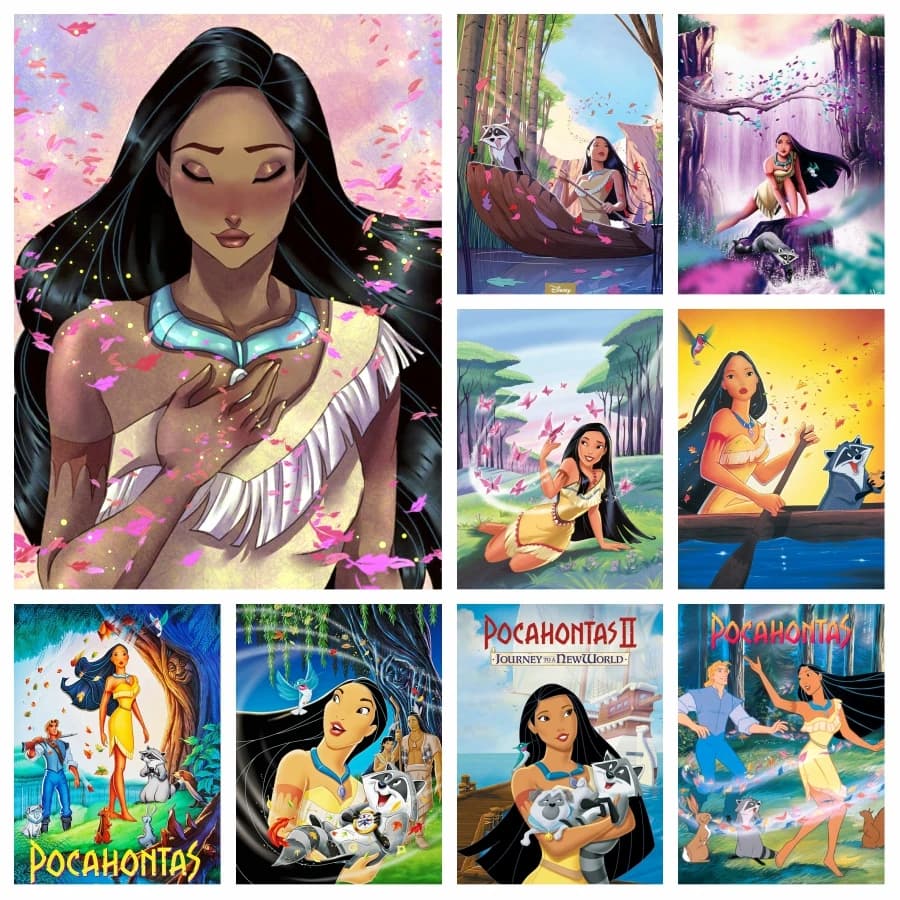 Pittura Diamante Pocahontas: Quadro con Strass, Arte Cinematografica, Fiaba, Principessa Indiana, Mosaico Fai da Te, Regalo
