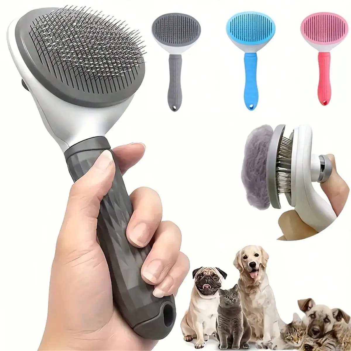 Spazzola autopulente per la rimozione dei peli di cani e gatti, adatta per cani e gatti, rimuove e pettina i peli in modo facile ed efficace.