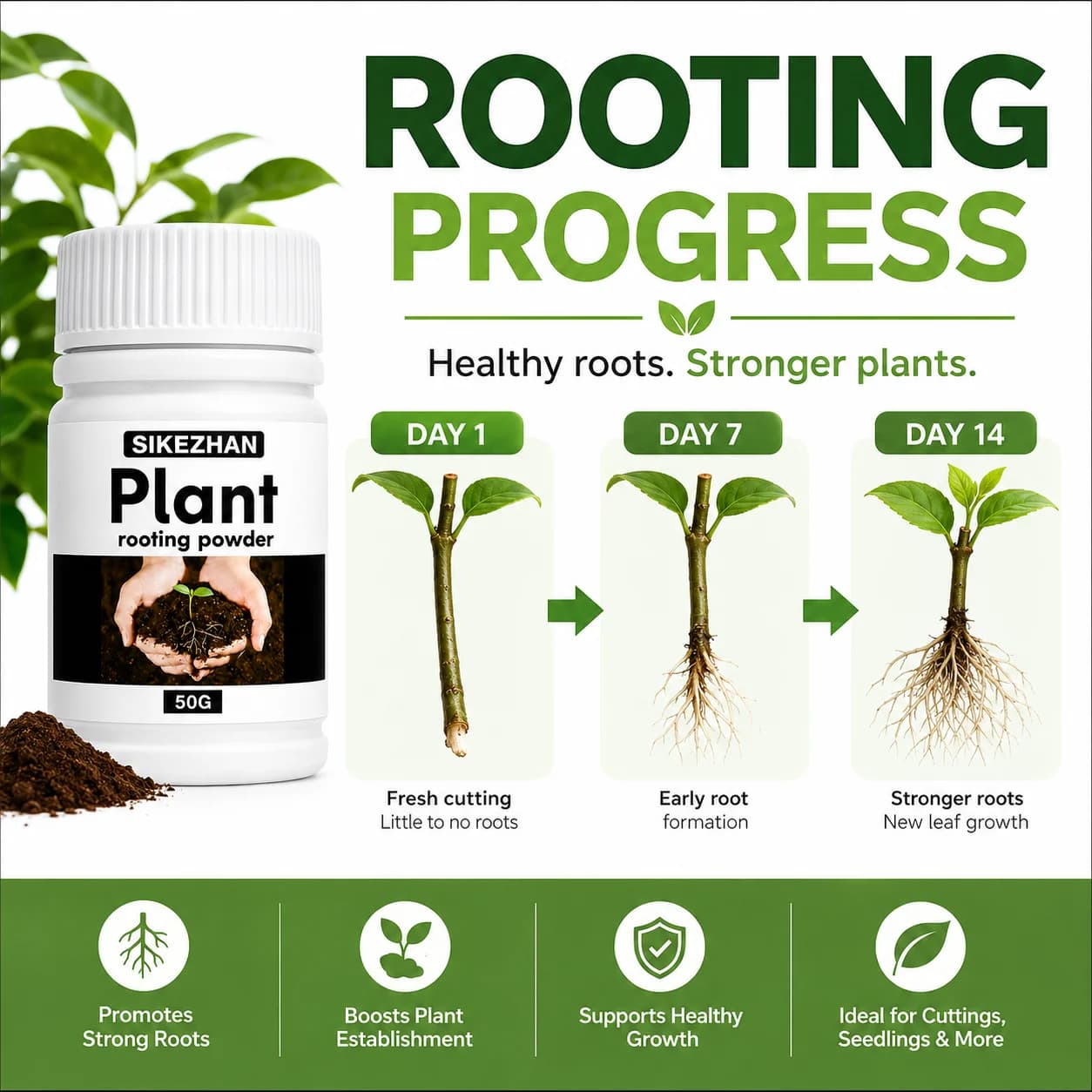 50g Rapid Rooting Powder Plant Growth Hormone Fertilizer for Vegetable Fruit Trees Flower Seedlings Transplanting Stimulator