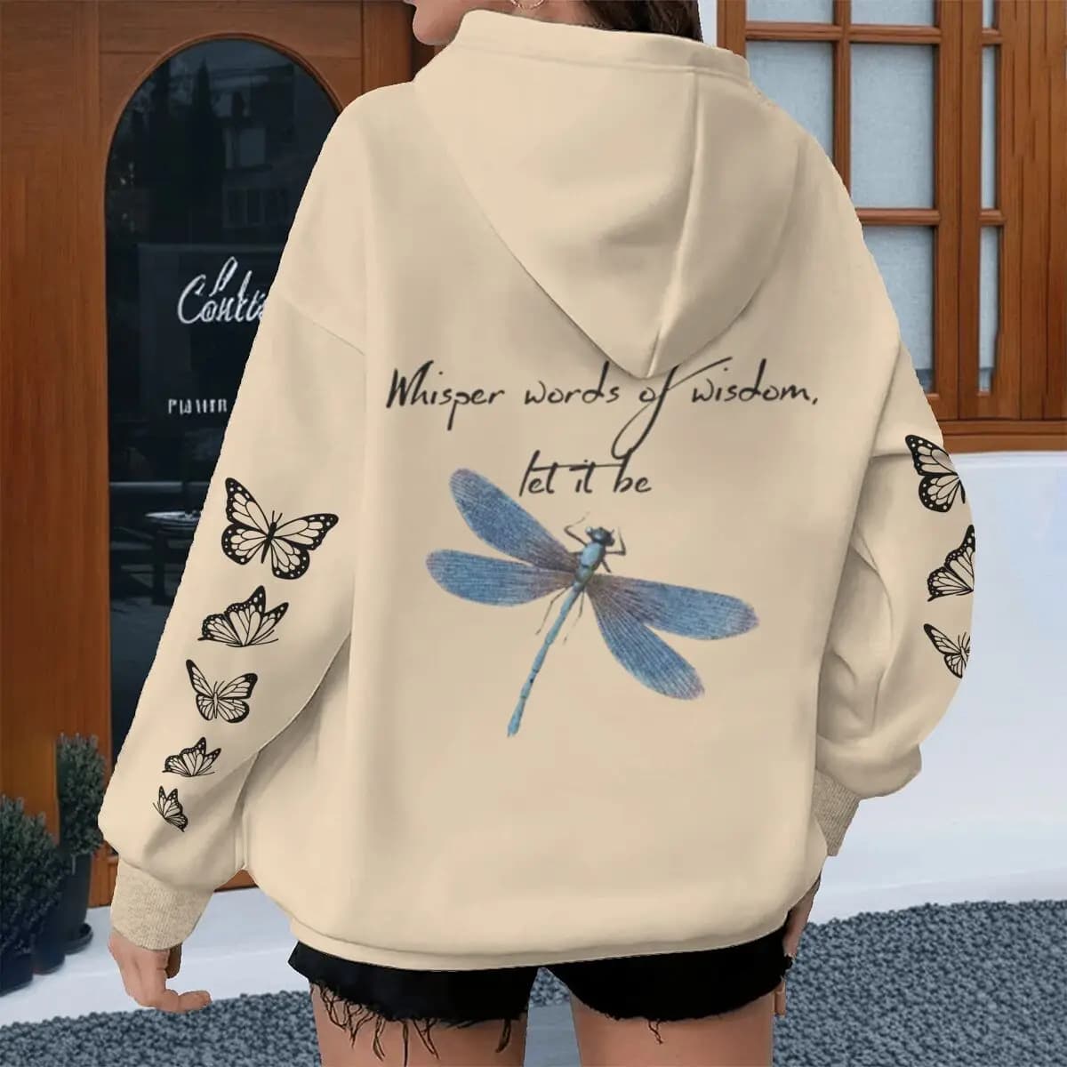 Felts with Vintage Hood with Butterfly and Inspiring Quotes, Gifts for Butterfly Lovers, Long Sleeve Spring Sweatshirts with Animal Patterns