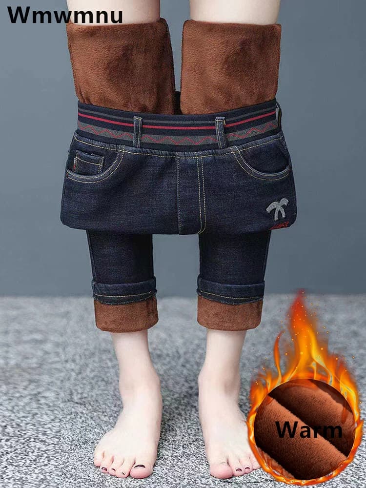 Skinny Winter Addensare Jeans a matita Big Size 26-34 Stretch Vaqueros Vita alta Nuovi Pantalones Kot Pantaloni in denim foderati in peluche caldo